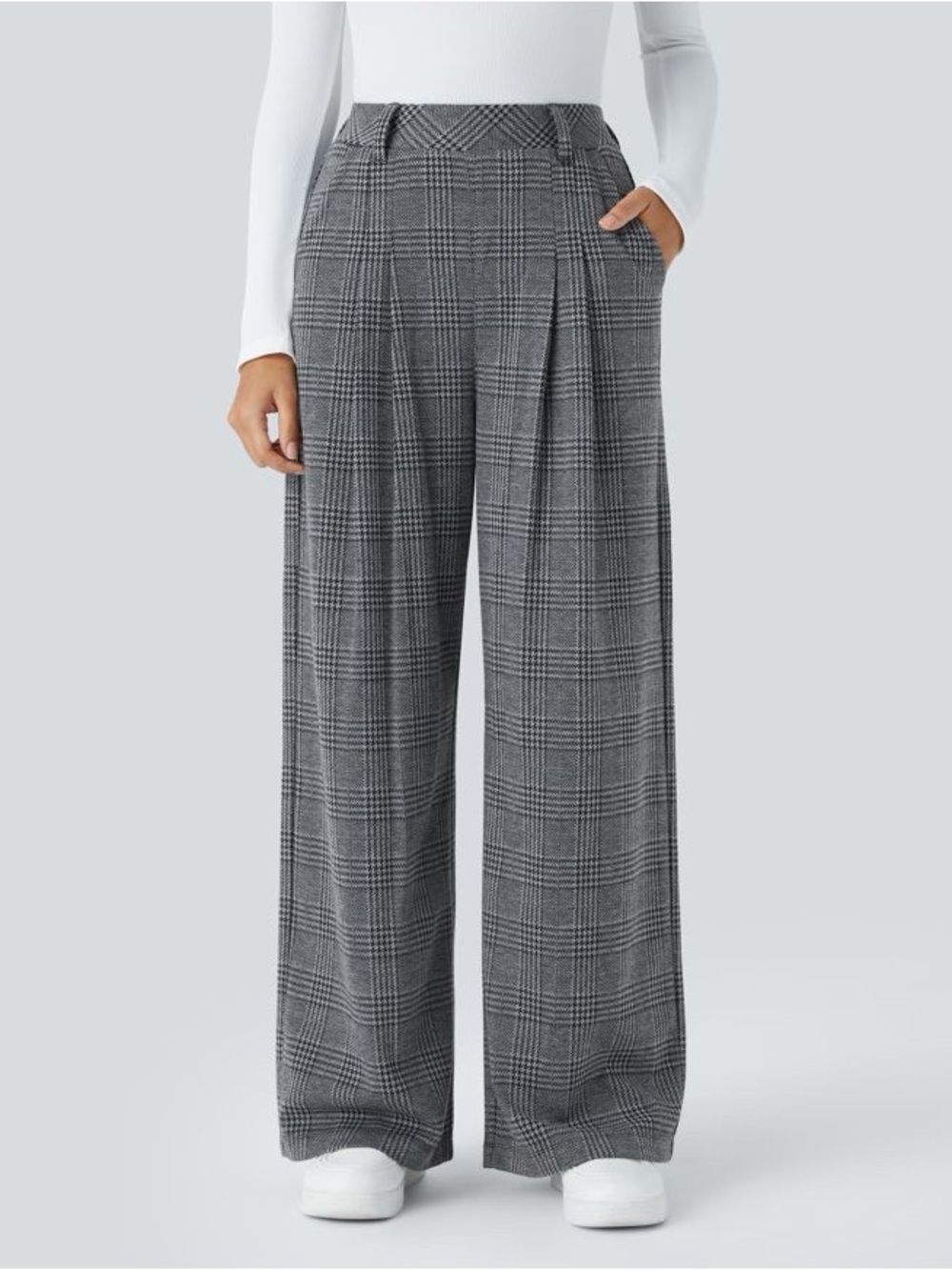 Halara Plaid Wide Leg Pants XS Petite NWT High Rise Trouser Pockets